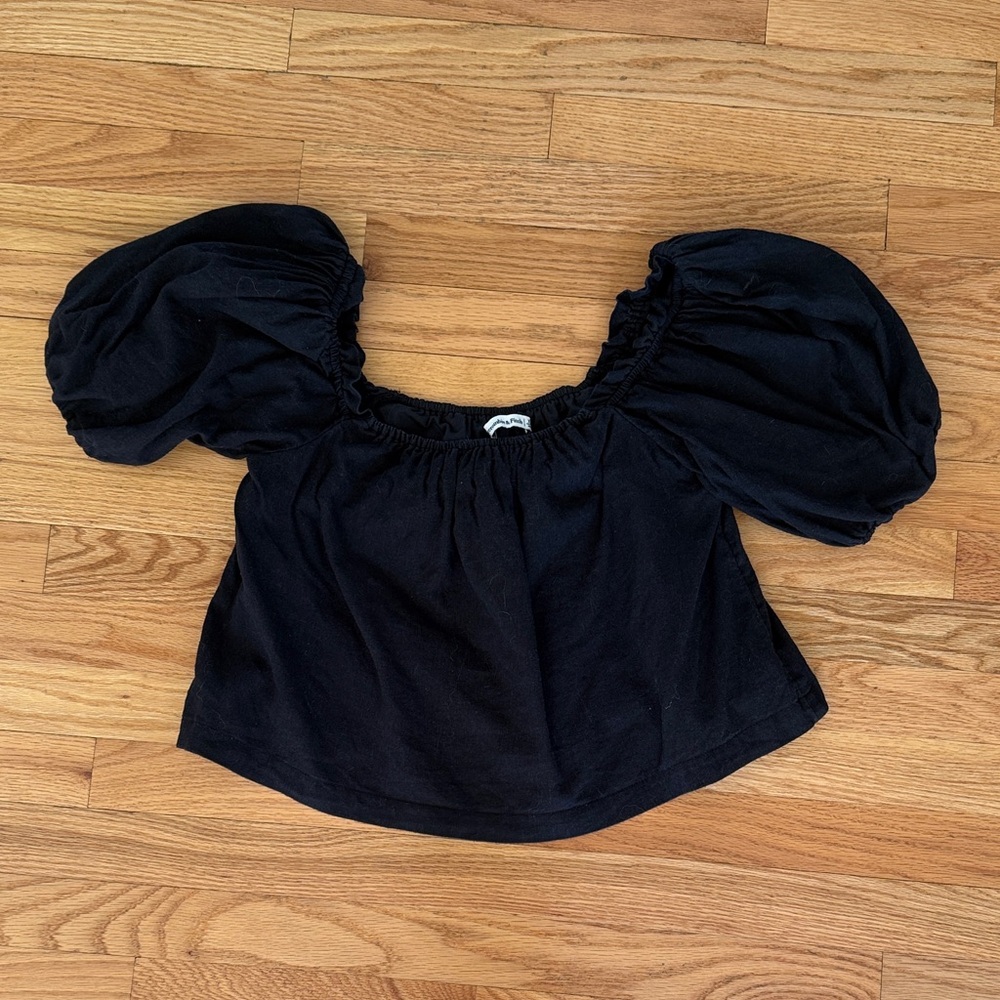 Abercrombie Black Puff Sleeve Peasant Top